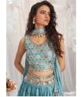 Turquoise Blue Georgette Sequin Embroidery Wedding Lehenga Choli