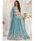 Turquoise Blue Georgette Sequin Embroidery Wedding Lehenga Choli