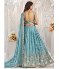 Turquoise Blue Georgette Sequin Embroidery Wedding Lehenga Choli