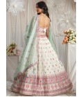 Cream Organza Sequins Mirror Embroidery Lehenga Choli