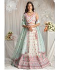 Cream Organza Sequins Mirror Embroidery Lehenga Choli