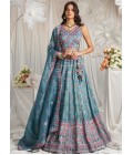 Teal Organza Mirror Embroidery Lehenga Choli