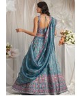 Teal Organza Mirror Embroidery Lehenga Choli