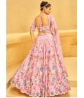 Pink Organza Sequins Embroidery Bridal Lehenga Choli