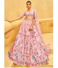 Pink Organza Sequins Embroidery Bridal Lehenga Choli