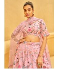 Pink Organza Sequins Embroidery Bridal Lehenga Choli