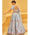 Turquoise Blue Organza Sequins Embroidery Bridal Lehenga Choli