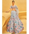 Turquoise Blue Organza Sequins Embroidery Bridal Lehenga Choli