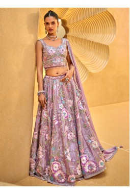 Lavender Organza Handwork Wedding Lehenga Choli