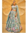 Sea Green Organza Handwork Bridal Lehenga Choli