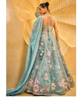 Sea Green Organza Handwork Bridal Lehenga Choli