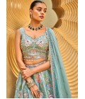 Sea Green Organza Handwork Bridal Lehenga Choli