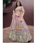 Mauve Net Zarkan Heavy Sequins Embroidery Wedding Lehenga Choli