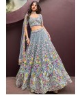 Turquoise Blue Net Zarkan heavy Sequin Embroidery Bridal Lehenga Choli