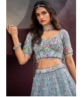 Turquoise Blue Net Zarkan heavy Sequin Embroidery Bridal Lehenga Choli