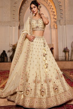Cream Tissue Sequins Embroidery Wedding Lehenga Choli