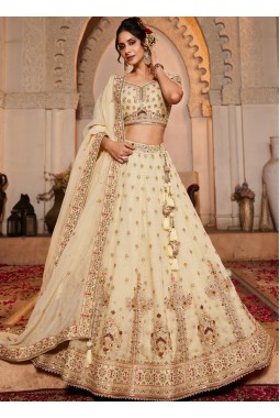 Cream Tissue Sequins Embroidery Wedding Lehenga Choli