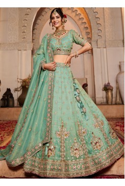 Lime Green Tissue Sequins Embroidery Wedding Lehenga Choli