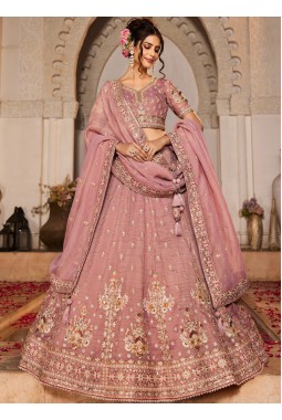 Pink Tissue Sequins Embroidery Wedding Lehenga Choli