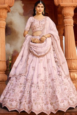 Coral Tissue Sequins Embroidery Wedding Lehenga Choli