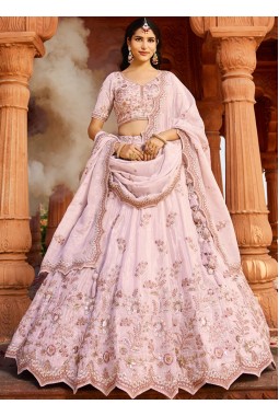 Coral Tissue Sequins Embroidery Wedding Lehenga Choli