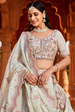 Lime Green Tissue Sequins Embroidery Wedding Lehenga choli