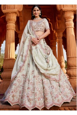 Lime Green Tissue Sequins Embroidery Wedding Lehenga choli