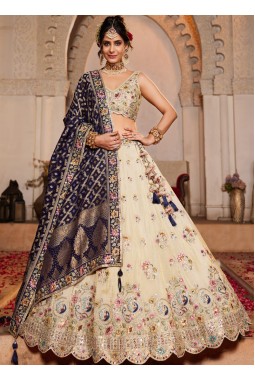 Cream Tissue Sequins Embroidery Wedding Lehenga Choli