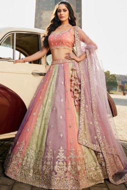 Multi Color Tissue Sequins Embroidery Wedding Lehenga Choli