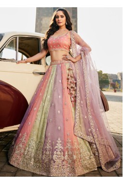 Multi Color Tissue Sequins Embroidery Wedding Lehenga Choli