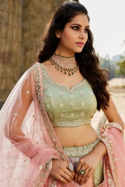 Multi color Tissue Sequins Embroidery Wedding Lehenga Choli