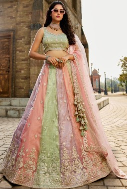 Multi color Tissue Sequins Embroidery Wedding Lehenga Choli