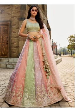 Multi color Tissue Sequins Embroidery Wedding Lehenga Choli