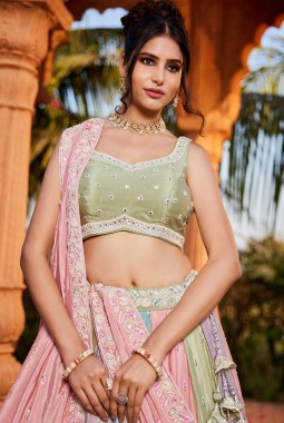 Multi Color Chiffon Sequins Embroidery Wedding Lehenga Choli