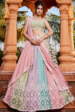 Multi Color Chiffon Sequins Embroidery Wedding Lehenga Choli