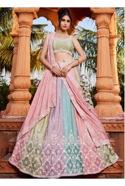 Multi Color Chiffon Sequins Embroidery Wedding Lehenga Choli