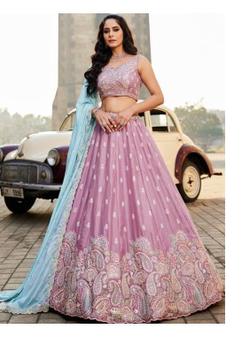 Lavender Georgette Sequins Embroidery Wedding Lehenga Choli