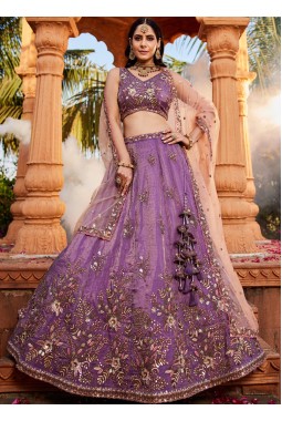 Purple Tissue Sequins Embroidery Wedding Lehenga Choli