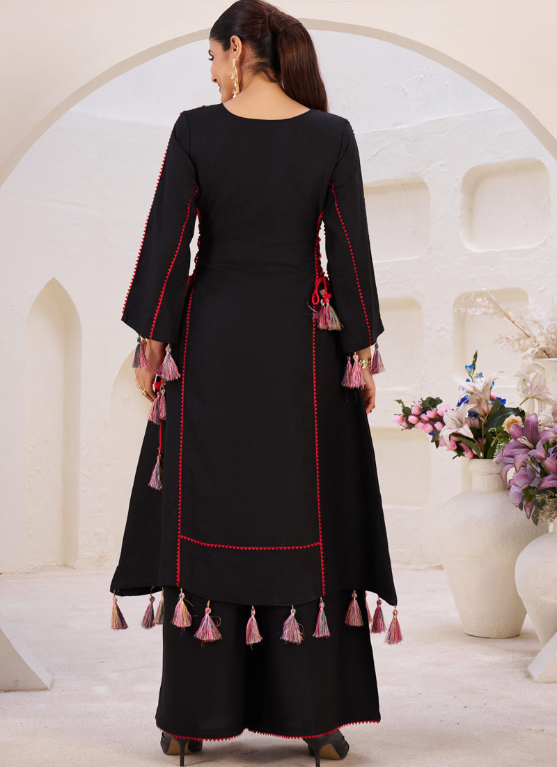 Black Rayon Thread Real Mirror Work Kurti Set