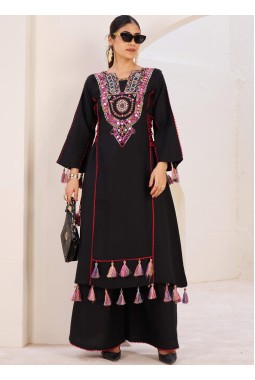 Black Rayon Thread Real Mirror Work Kurti Set