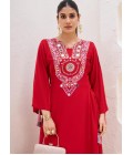 Red Rayon Thread Real Mirror Work Kurti Set