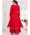 Red Rayon Thread Real Mirror Work Kurti Set