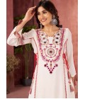White Rayon Thread Real Mirror Work Kurti Set