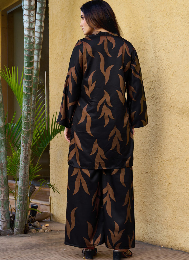 Black Satin Printed Casual Co-Ord Set