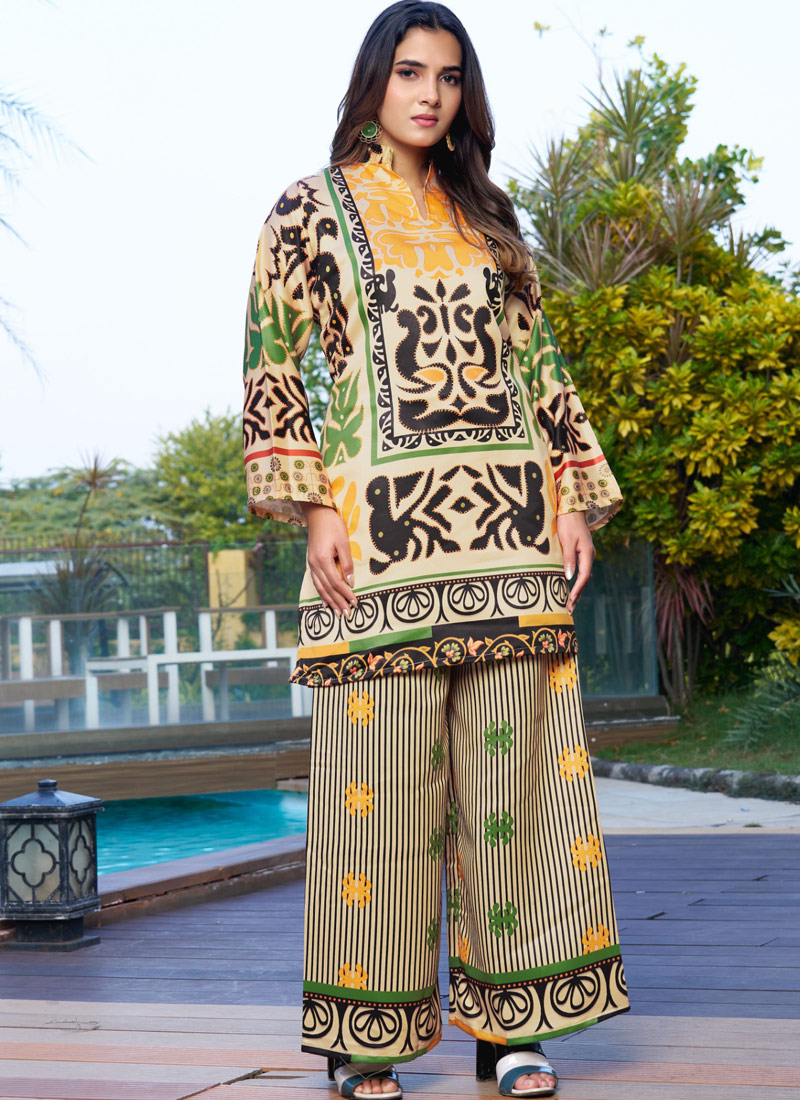 Multi Color Satin Printed Casual Co-Ord Set