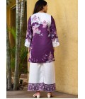 Purple And White Satin Printed Casual Co-Ord Set