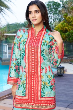 Sea Green Satin Printed Casual Co-Ord Set