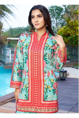 Sea Green Satin Printed Casual Co-Ord Set