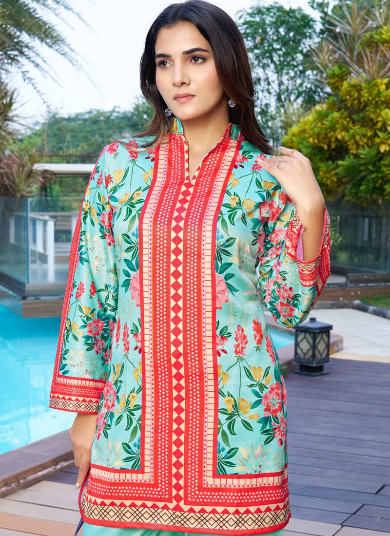 Sea Green Satin Printed Casual Co-Ord Set