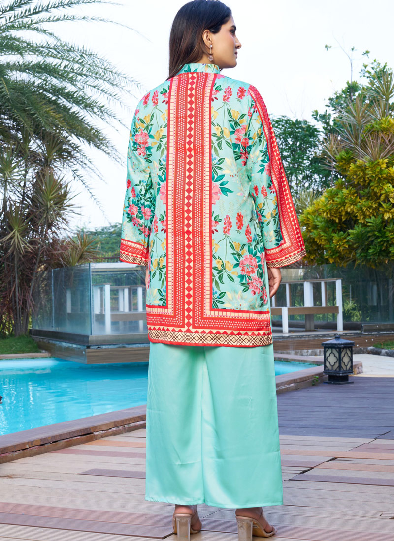 Sea Green Satin Printed Casual Co-Ord Set